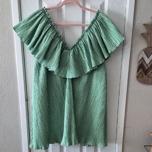 Zara Sage Green Ruffled Off-Shoulder Dress